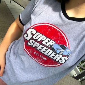No Tag - Grey Medium Shortsleeve Graphic Tee Super Speeders Est. 2003 Unisex